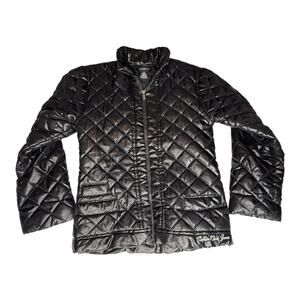 Calvin Klein Jeans Girls Puffer Jacket 6x Black Quilted Coat Zip Up Snap Collar